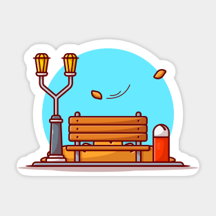 Bench in Park with Street Lamp And Trash Cartoon Vector Icon Illustration Sticker